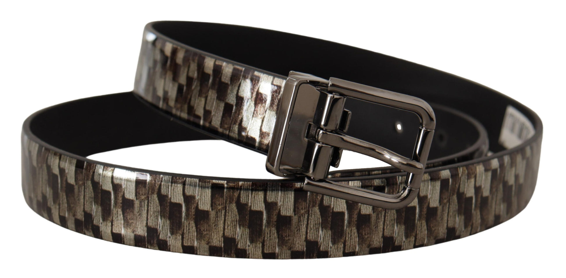 Ceinture grise en cuir à motif en écailles de poisson marron