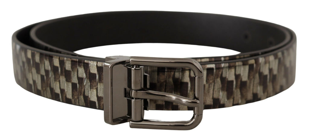 Ceinture grise en cuir à motif en écailles de poisson marron