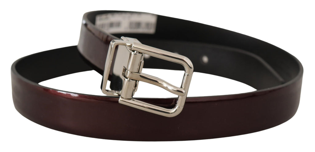 Ceinture en cuir verni marron avec boucle en métal argenté