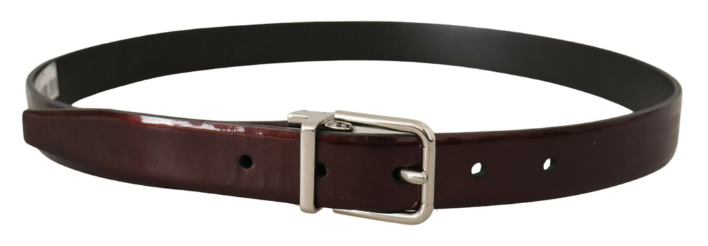 Ceinture en cuir verni marron avec boucle en métal argenté