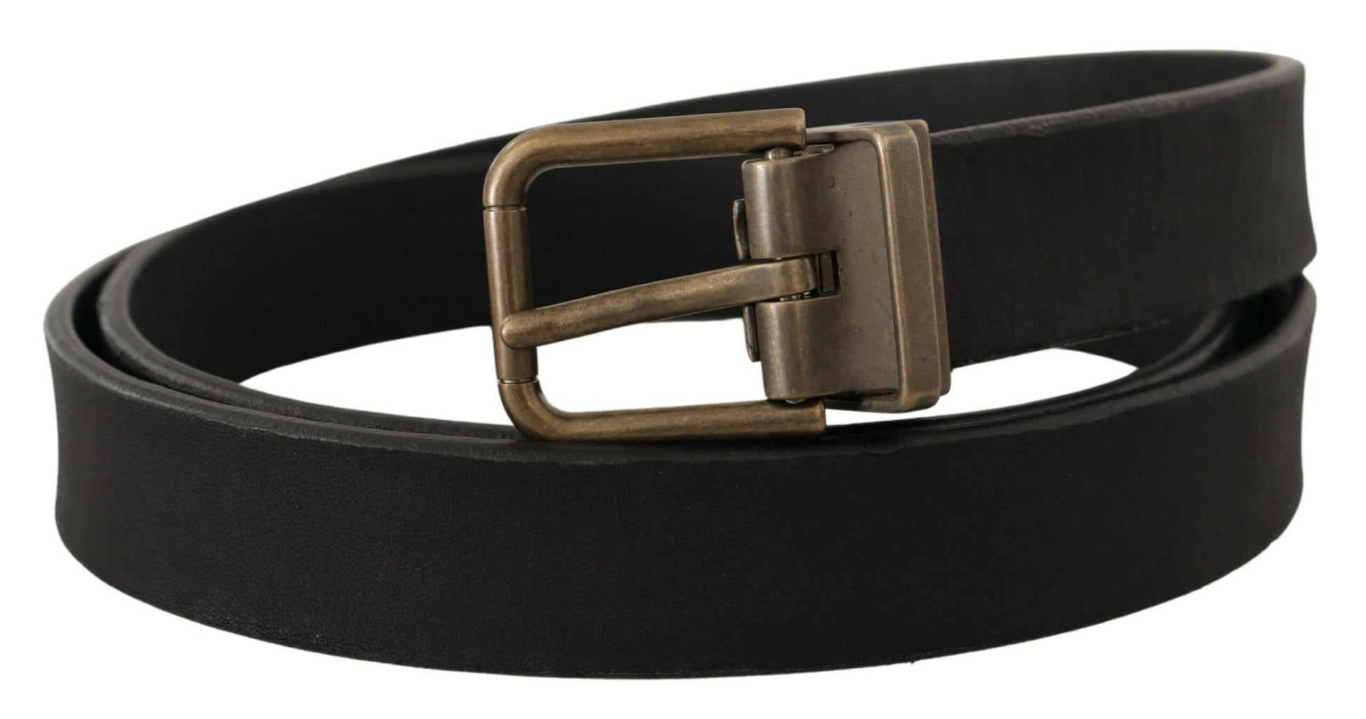 Ceinture classique en cuir noir avec boucle en métal laiton à grain.