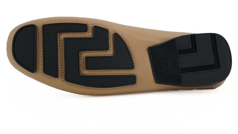 Exquises mocassins en cuir Medusa couleur or