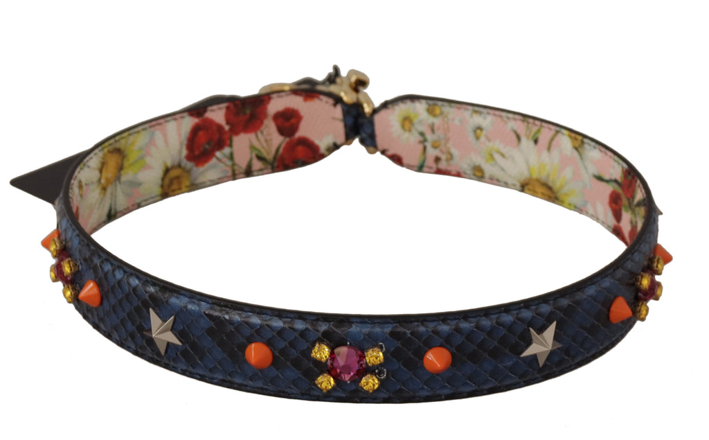 Bandoulière réversible en cuir exotique bleu avec cristaux