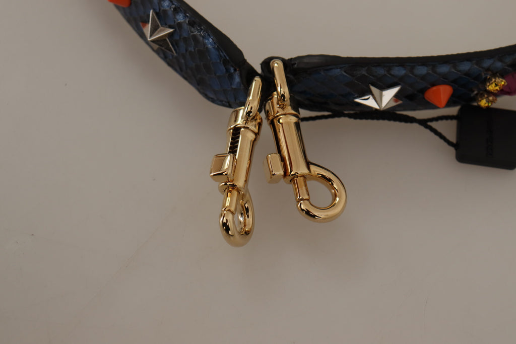 Bandoulière réversible en cuir exotique bleu avec cristaux