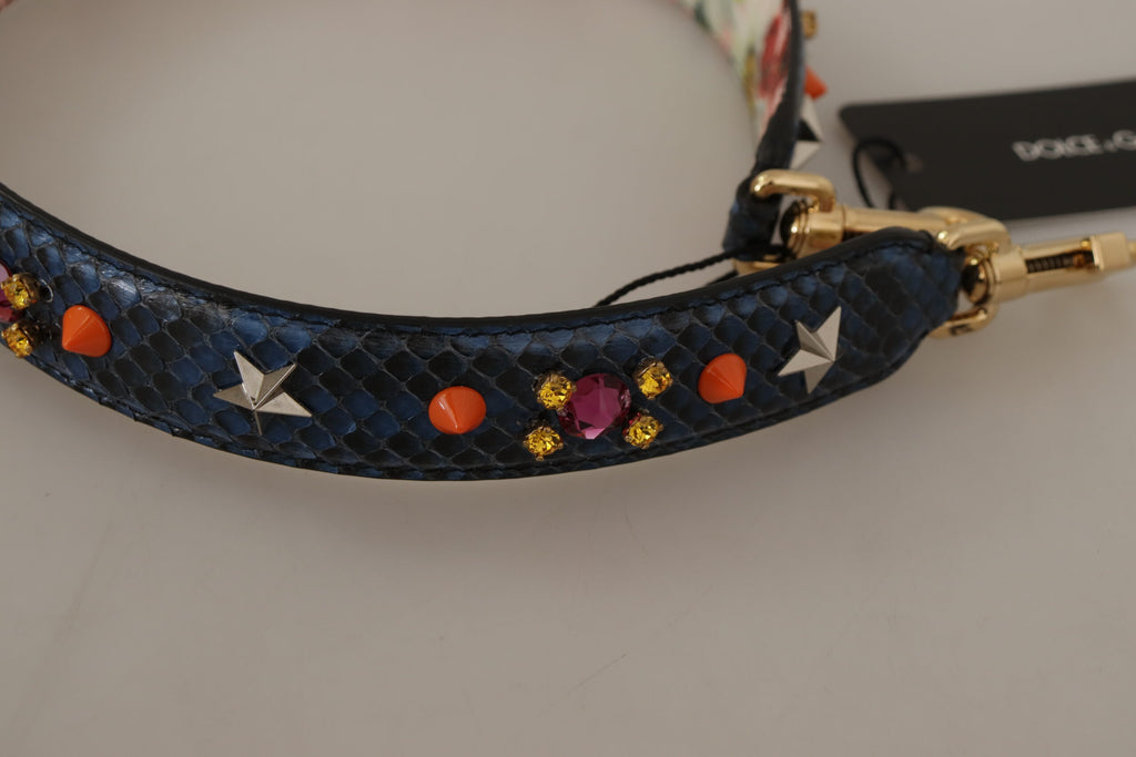Bandoulière réversible en cuir exotique bleu avec cristaux