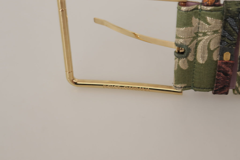 Ceinture en cuir multicolore brodée avec boucle en métal doré