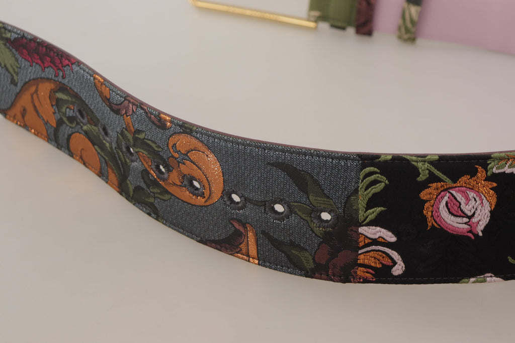 Ceinture en cuir multicolore brodée avec boucle en métal doré