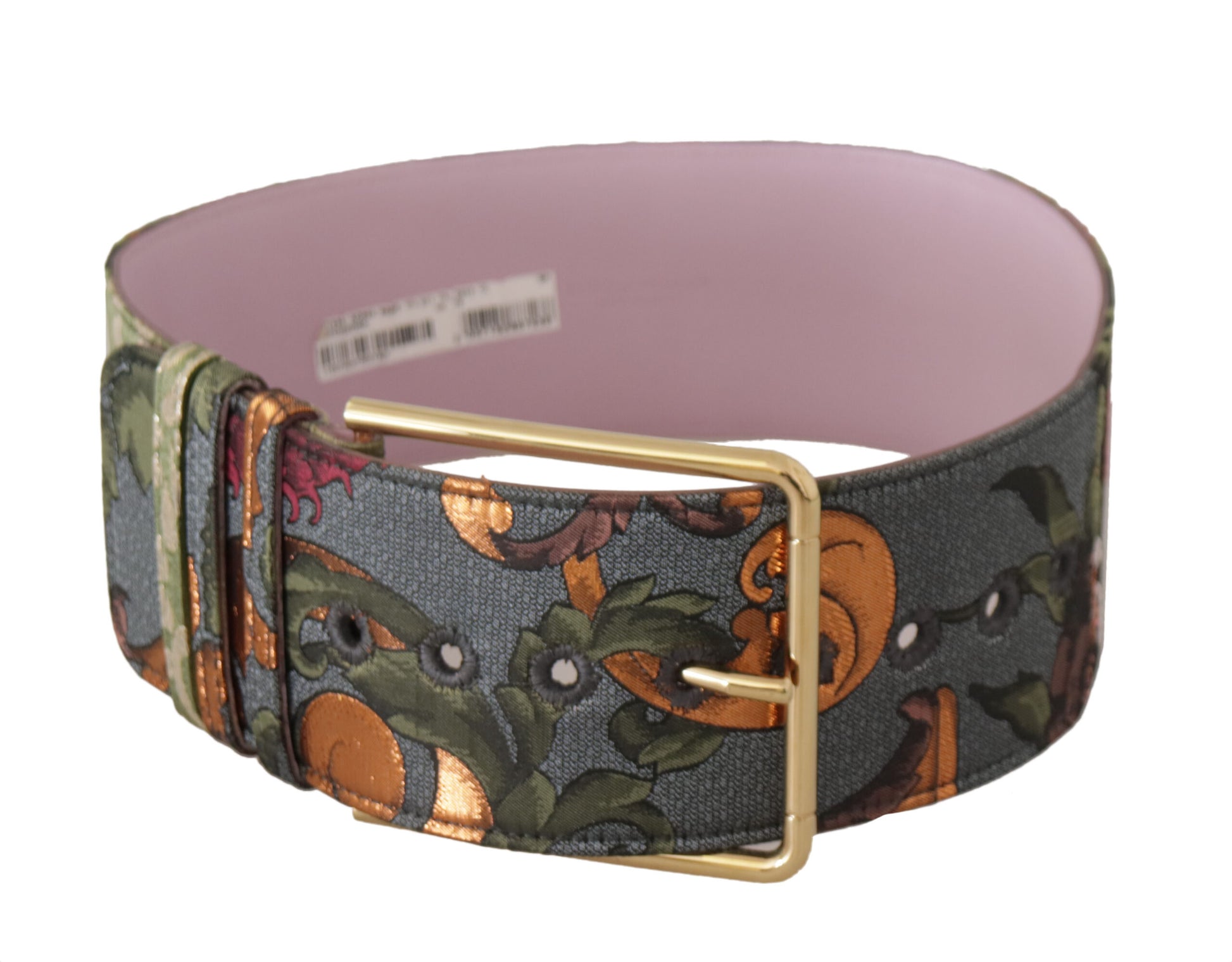 Ceinture en cuir multicolore brodée avec boucle en métal doré