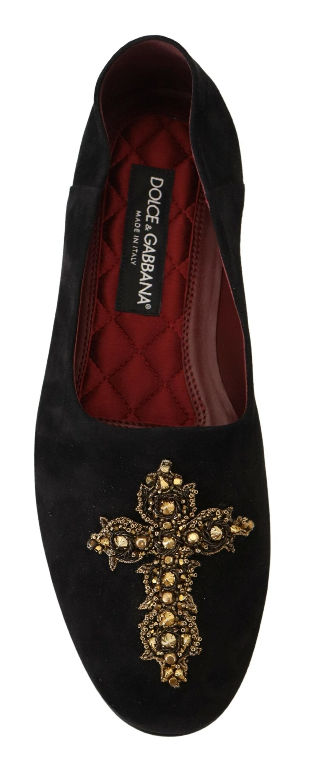 Brogues plates en daim noir avec détail croisé doré