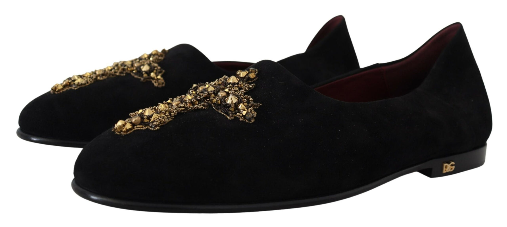 Brogues plates en daim noir avec détail croisé doré