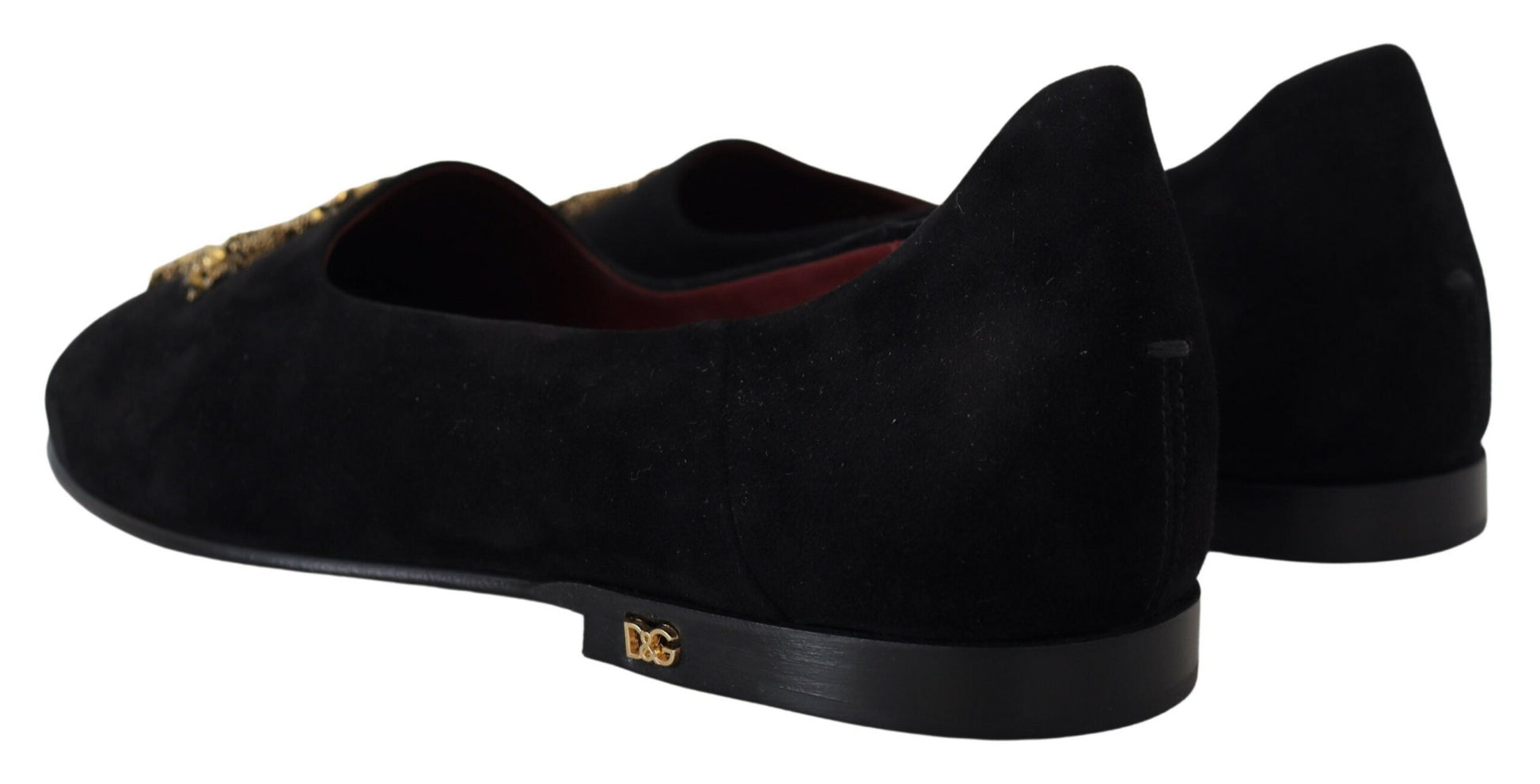 Brogues plates en daim noir avec détail croisé doré