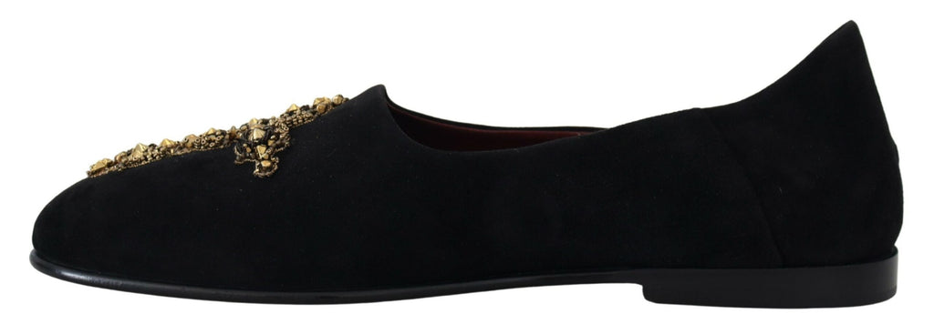 Brogues plates en daim noir avec détail croisé doré