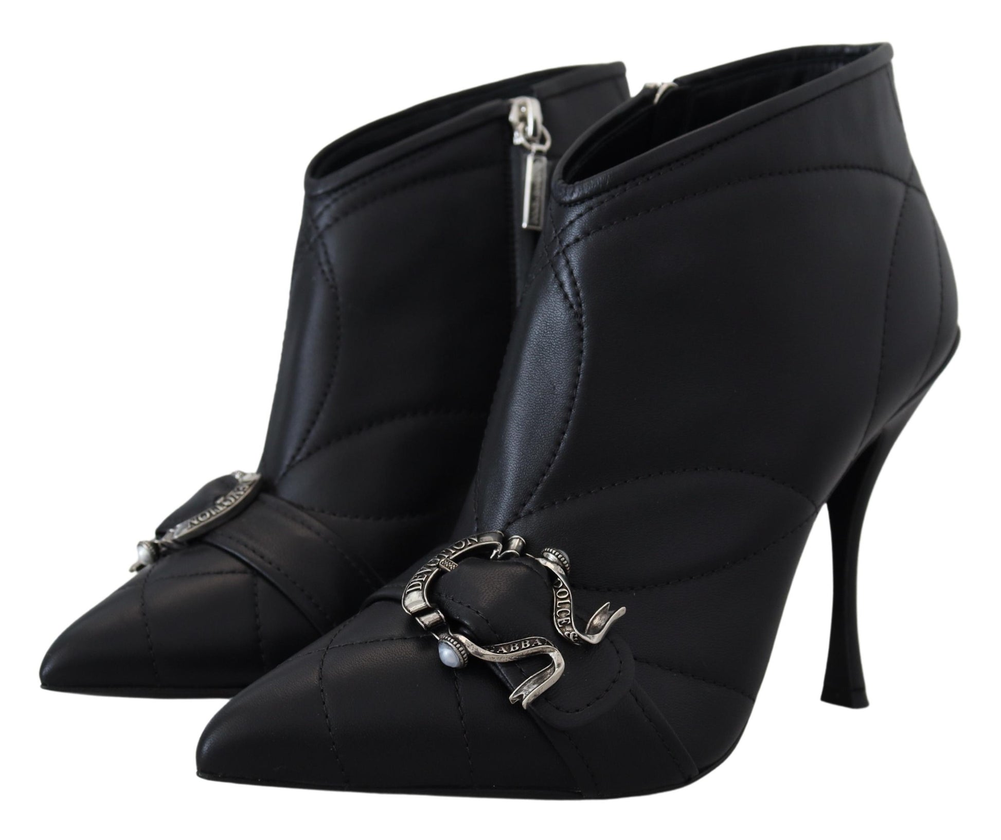 Bottes courtes noires en cuir capitonné avec boucle
