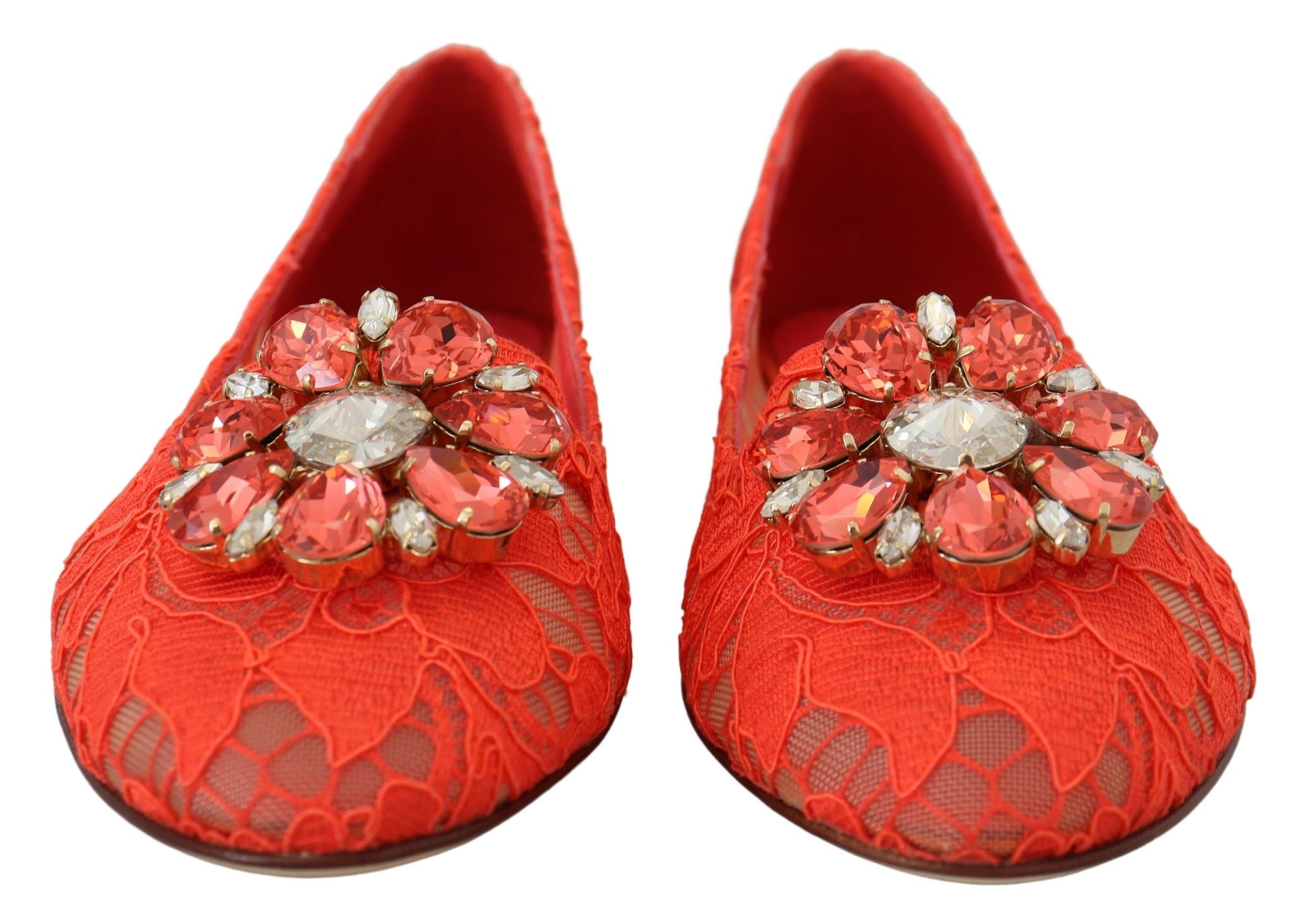 Boutures de ballet plates en dentelle Taormina rouge avec cristaux