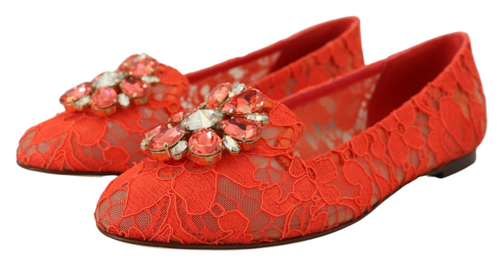 Boutures de ballet plates en dentelle Taormina rouge avec cristaux