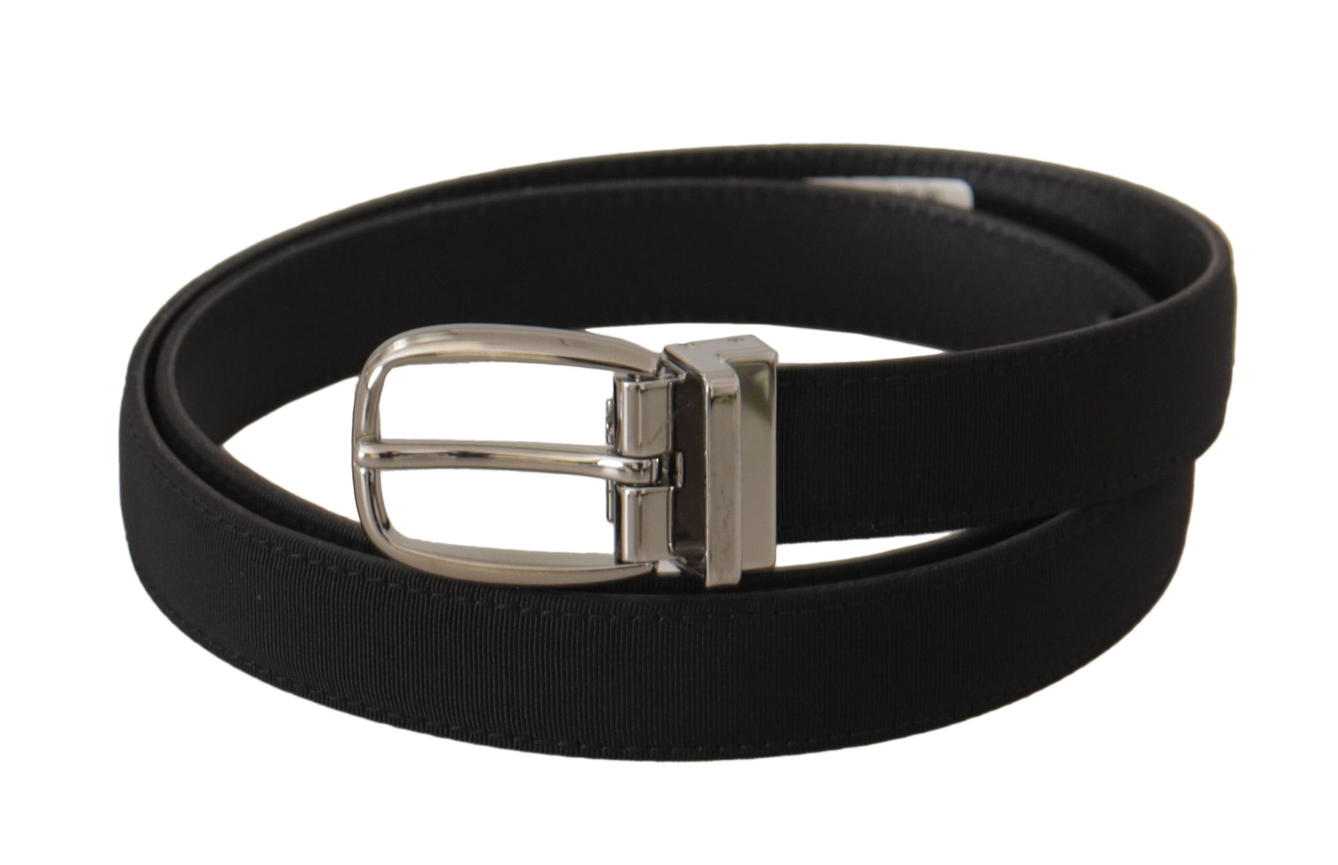 Ceinture en toile de veau noir avec logo métallique argenté
