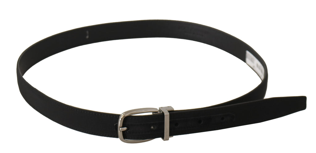 Ceinture en toile de veau noir avec logo métallique argenté