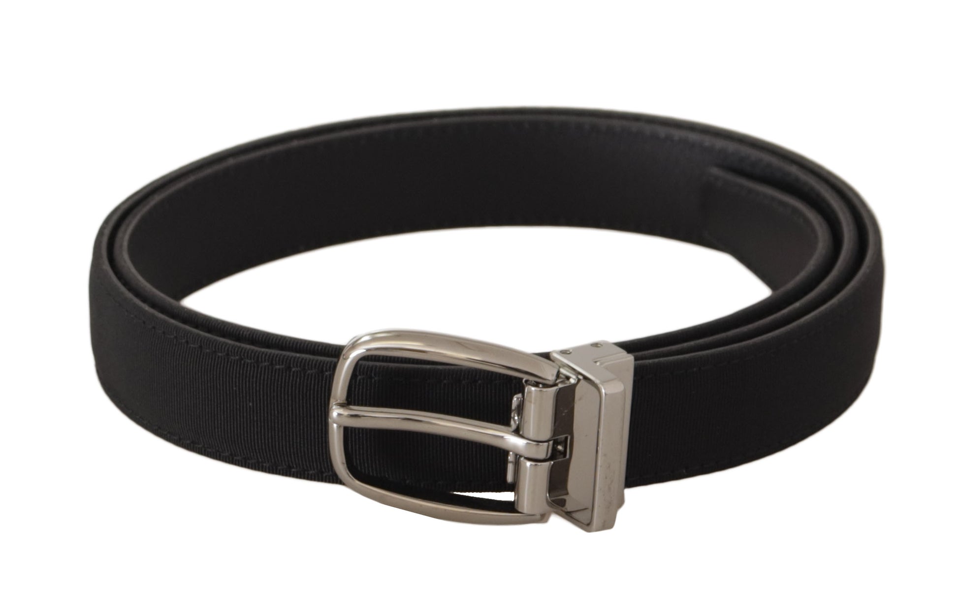 Ceinture en toile de veau noir avec logo métallique argenté