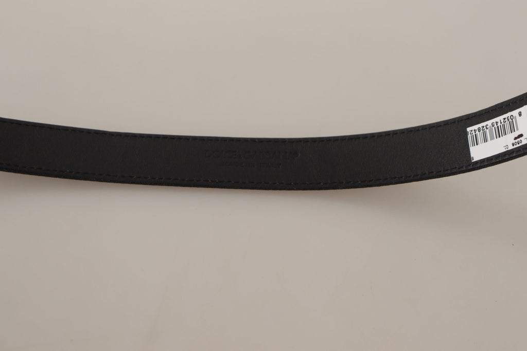 Ceinture en toile de veau noir avec logo métallique argenté