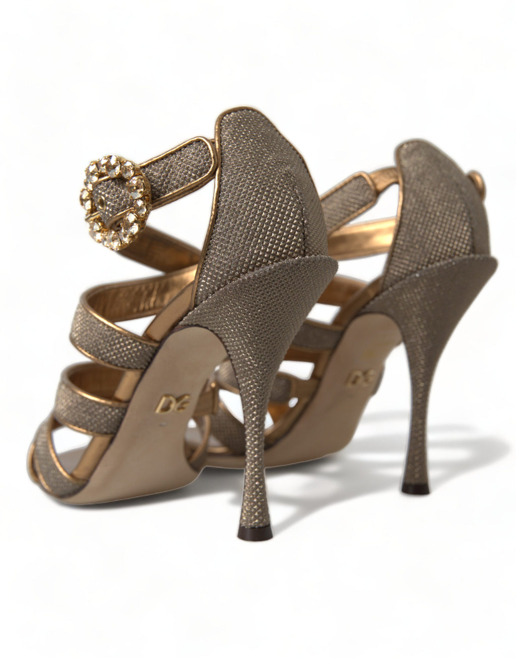 Sandales à talons hauts avec bracelet en cristal bronze