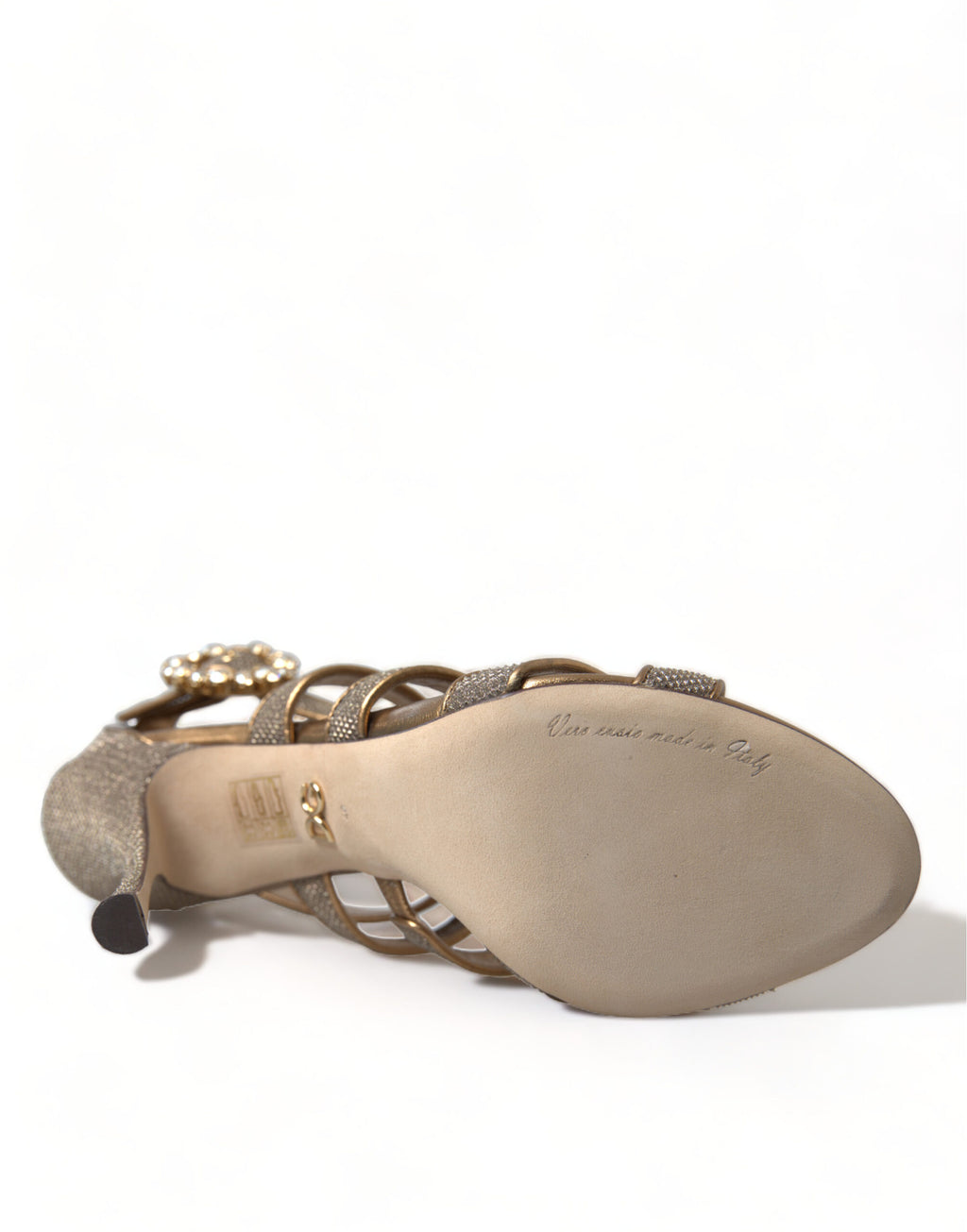 Sandales à talons hauts avec bracelet en cristal bronze