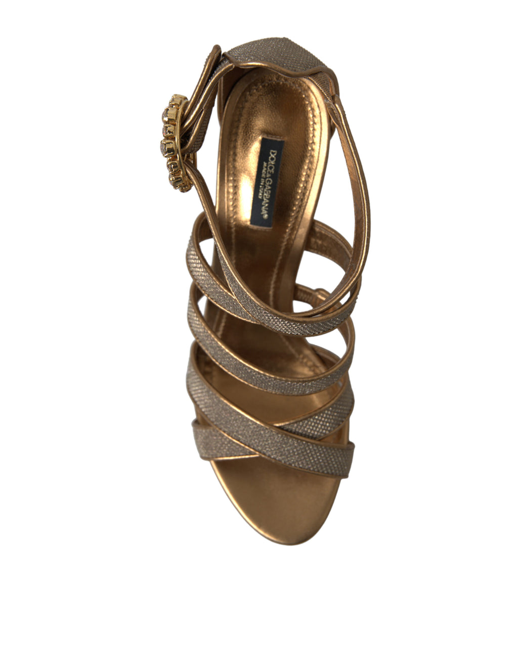 Sandales à talons hauts avec bracelet en cristal bronze