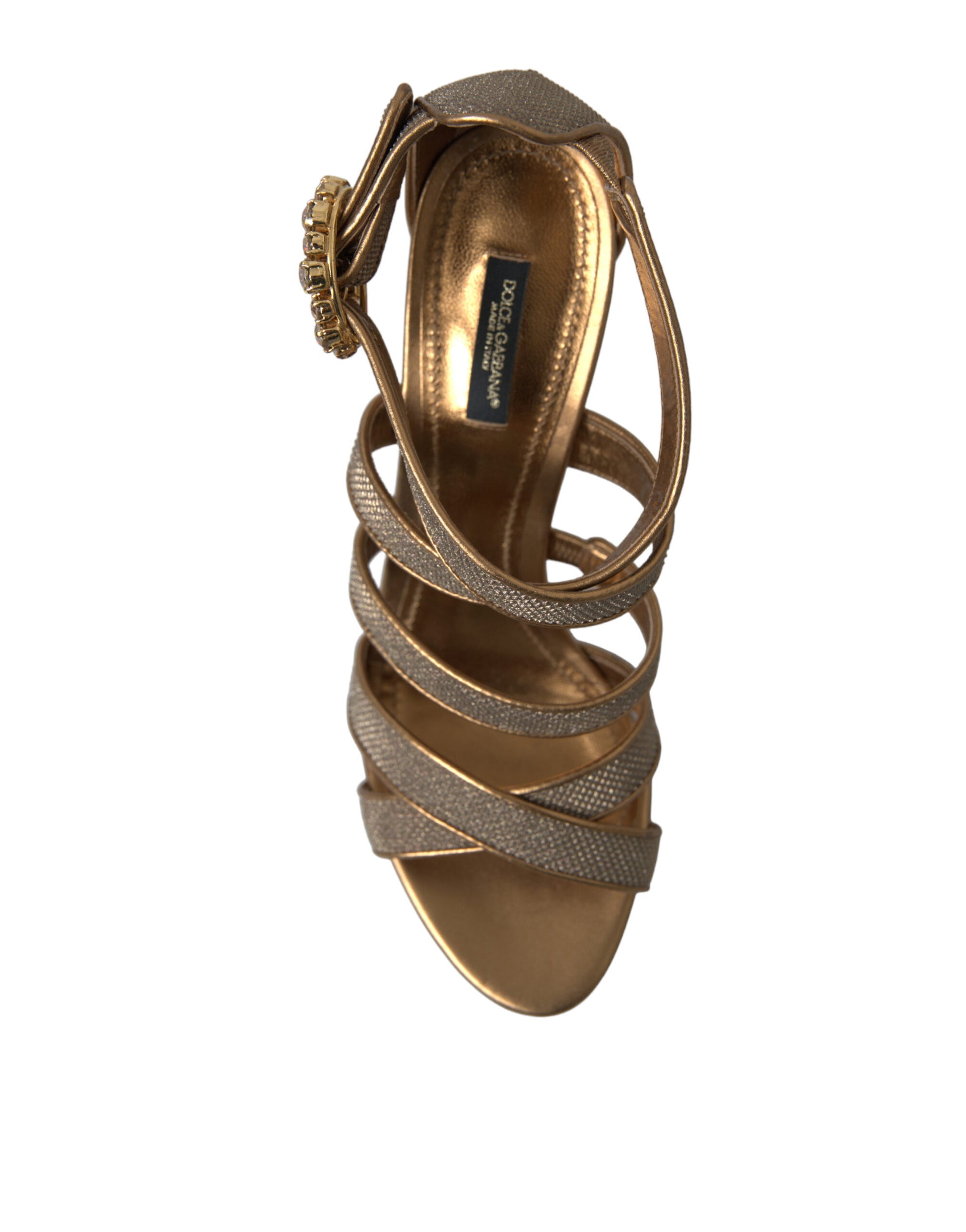 Sandales à talons hauts avec bracelet en cristal bronze