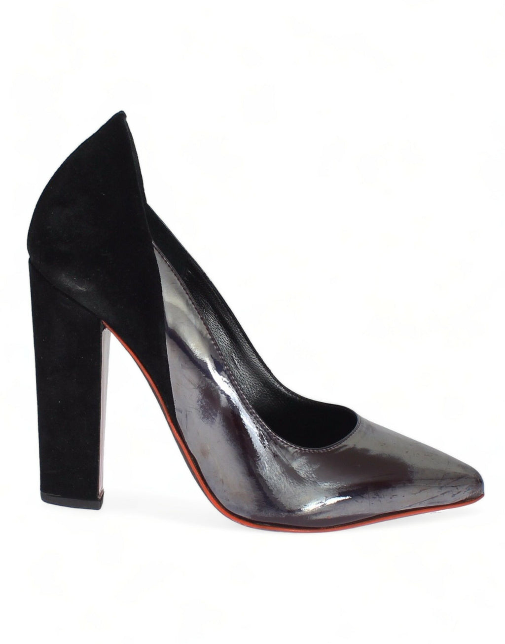 Escarpins en cuir et daim gris et noir