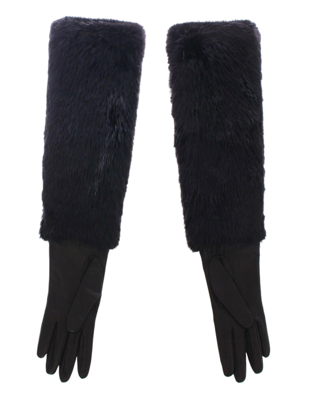 Gants en cuir de mouton et fourrure de castor noir avec coude en cuir.
