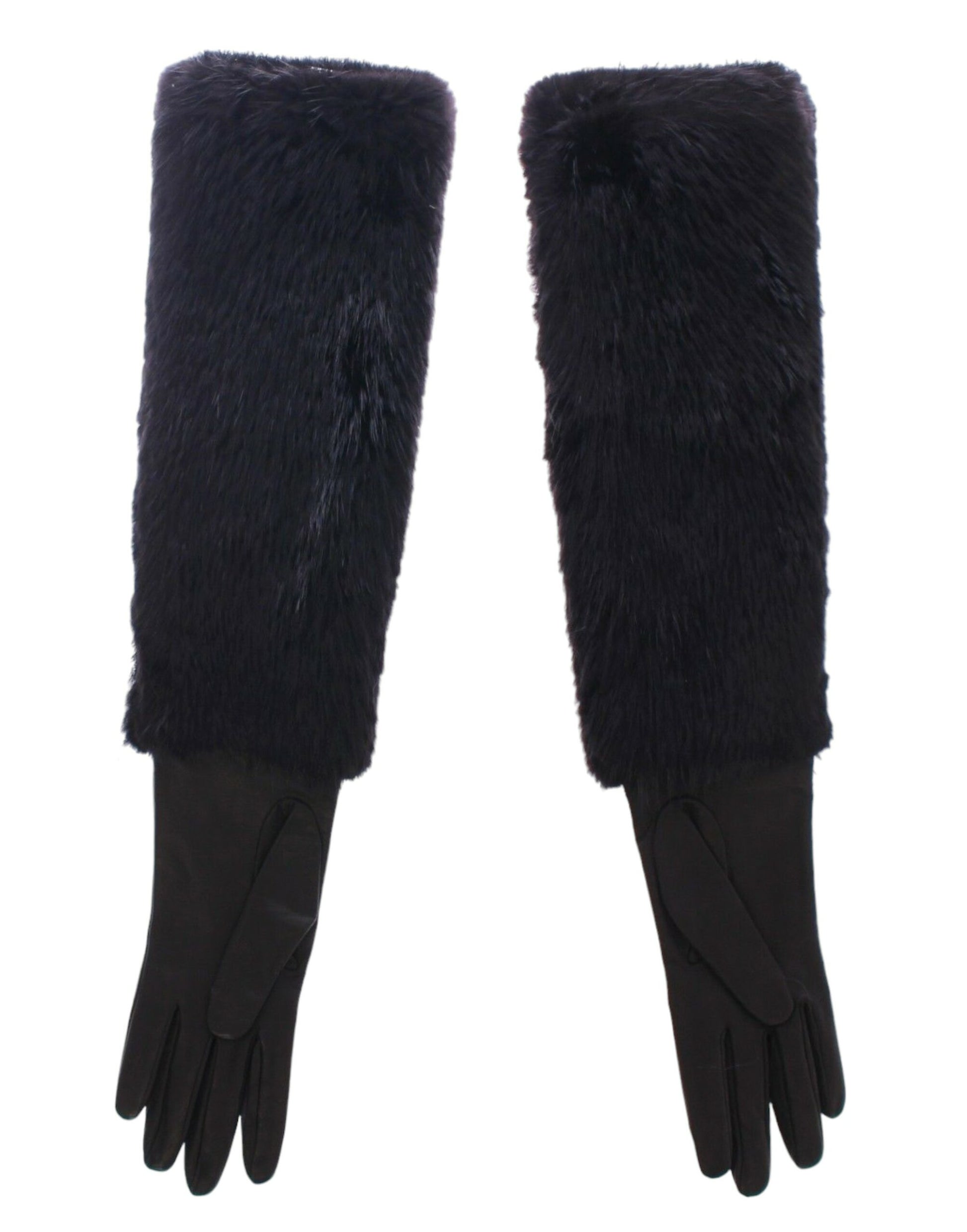 Gants en cuir de mouton et fourrure de castor noir avec coude en cuir.