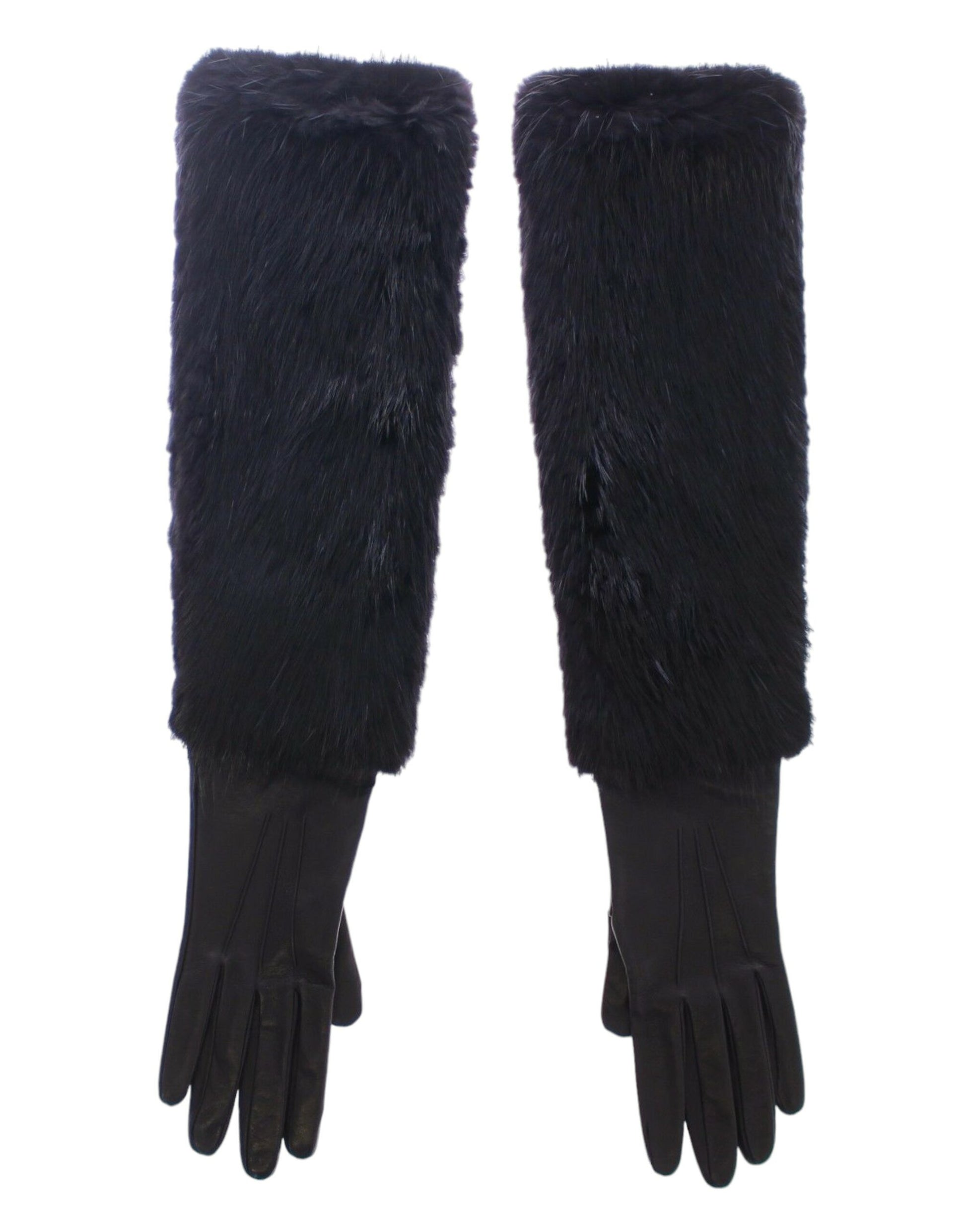 Gants en cuir de mouton et fourrure de castor noir avec coude en cuir.