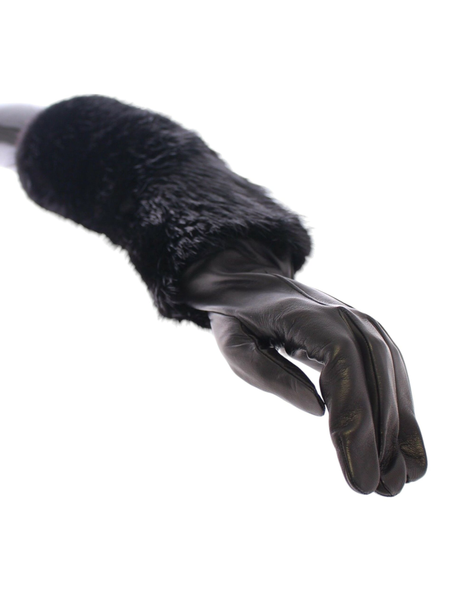 Gants en cuir de mouton et fourrure de castor noir avec coude en cuir.