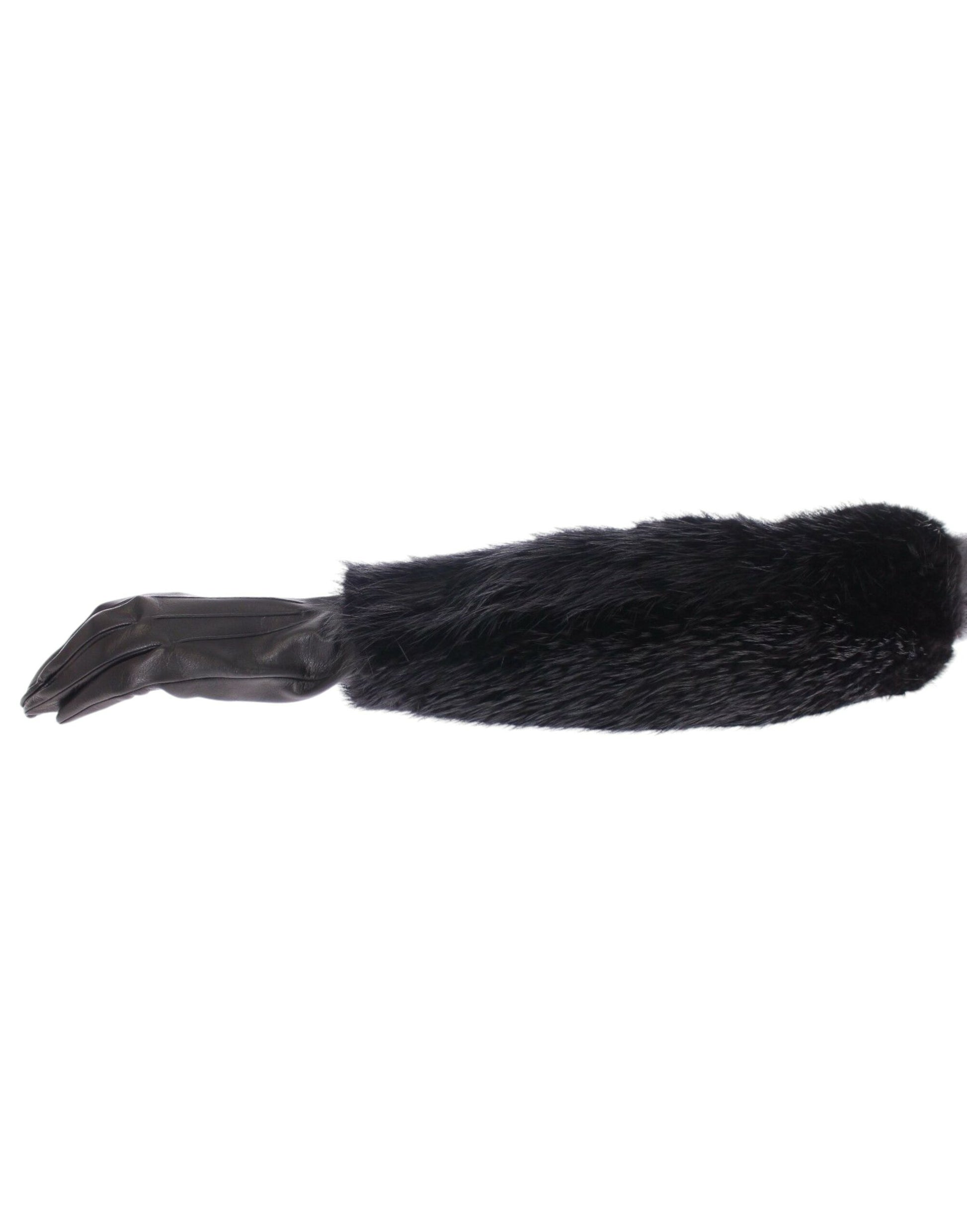 Gants en cuir de mouton et fourrure de castor noir avec coude en cuir.