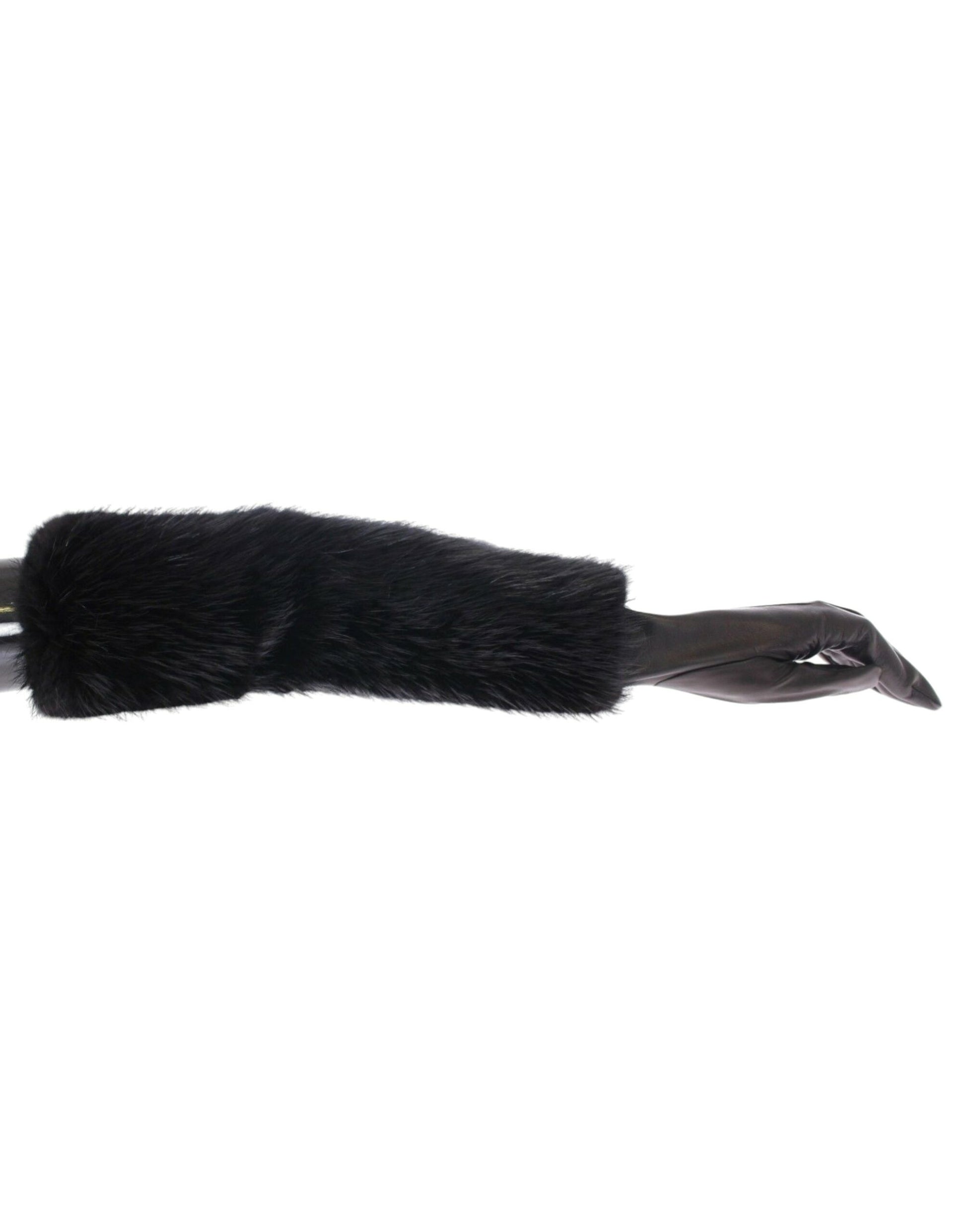 Gants en cuir de mouton et fourrure de castor noir avec coude en cuir.