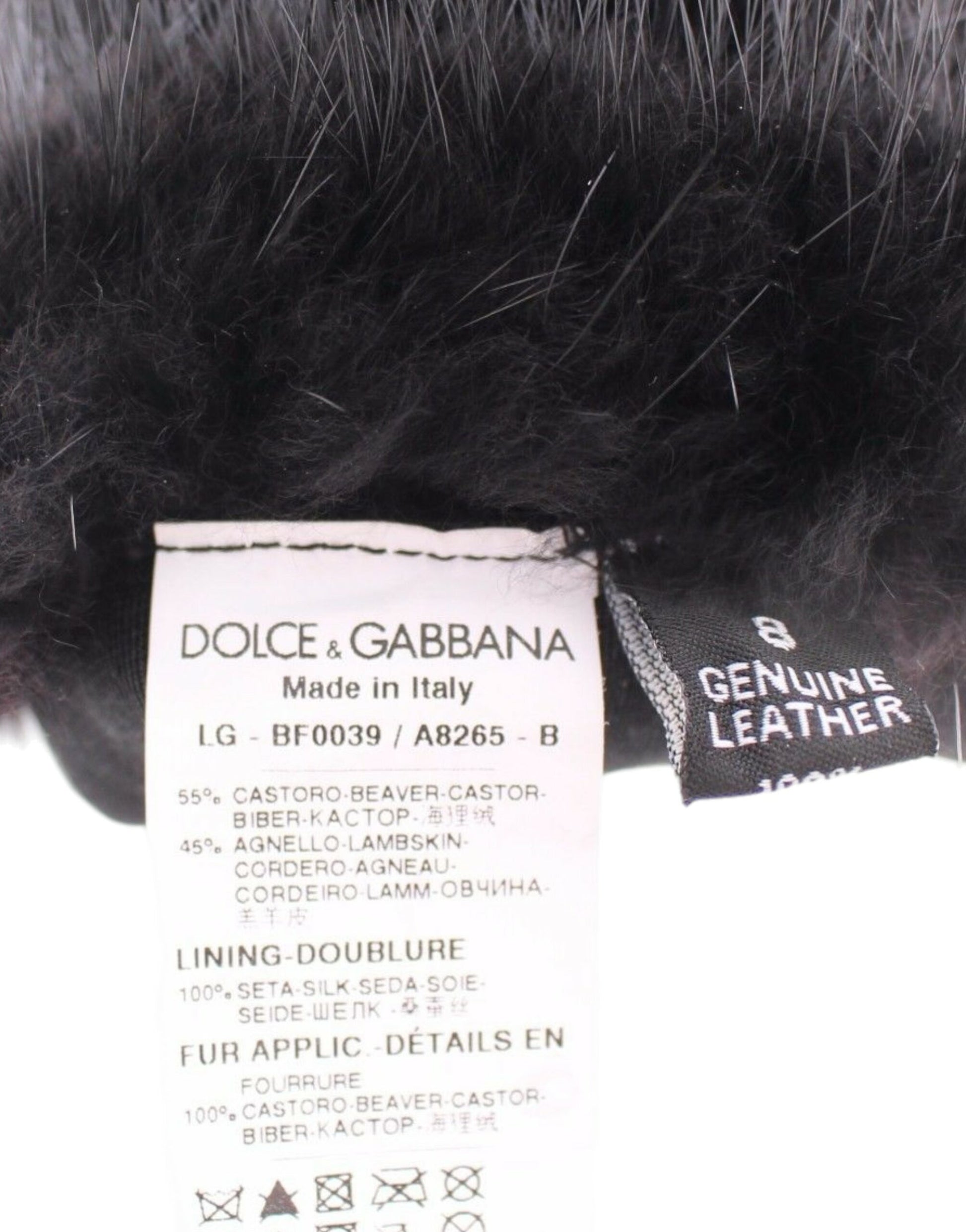 Gants en cuir de mouton et fourrure de castor noir avec coude en cuir.