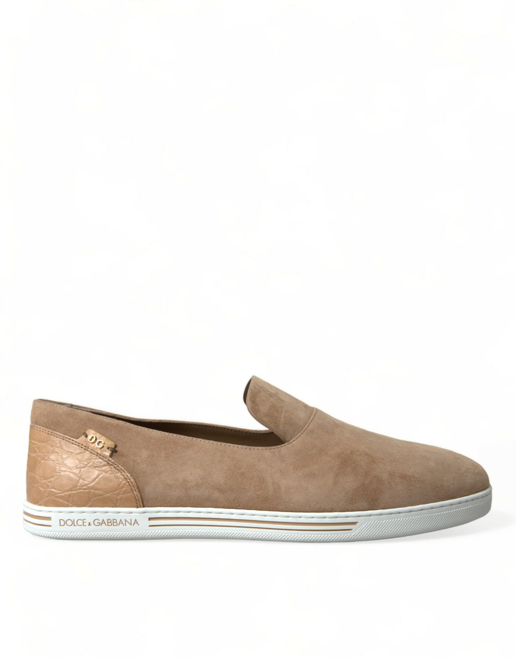 Chaussons mocassins en daim beige pour homme, style caïman