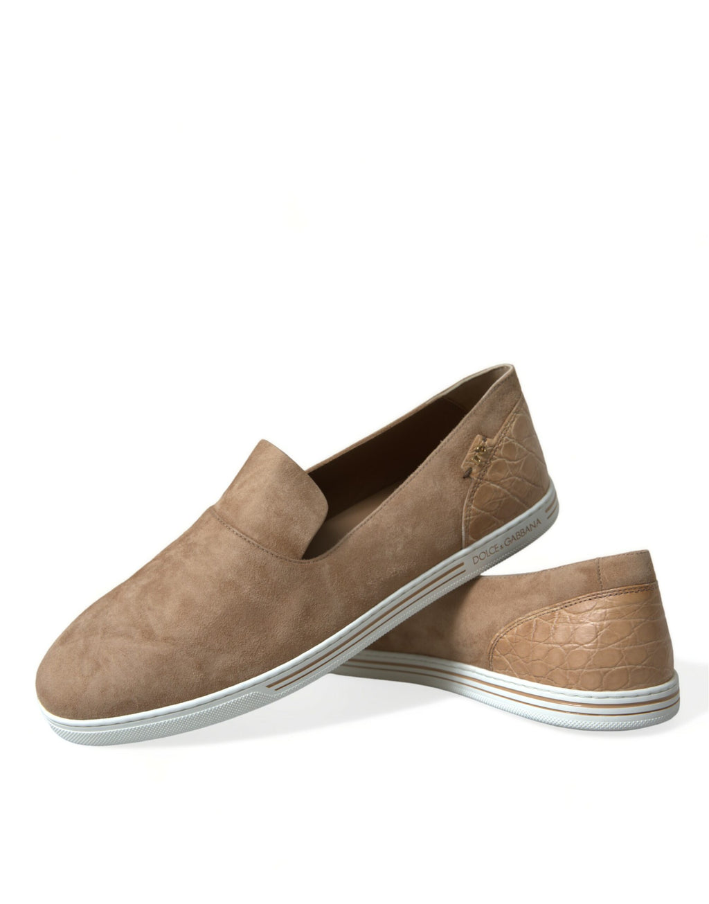 Chaussons mocassins en daim beige pour homme, style caïman