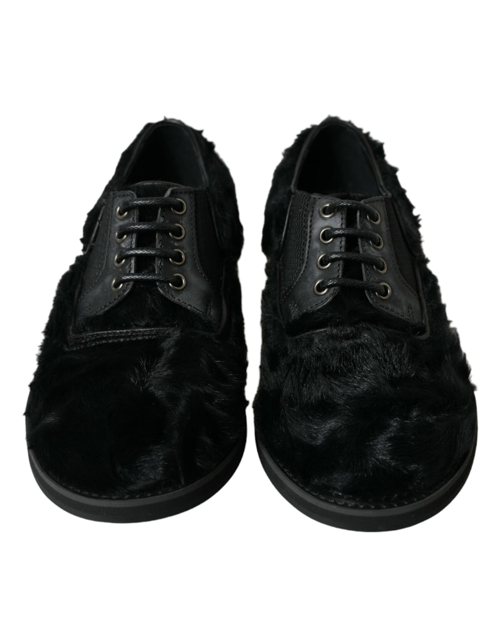 Chaussures de ville derby en cuir noir à lacets et fourrure