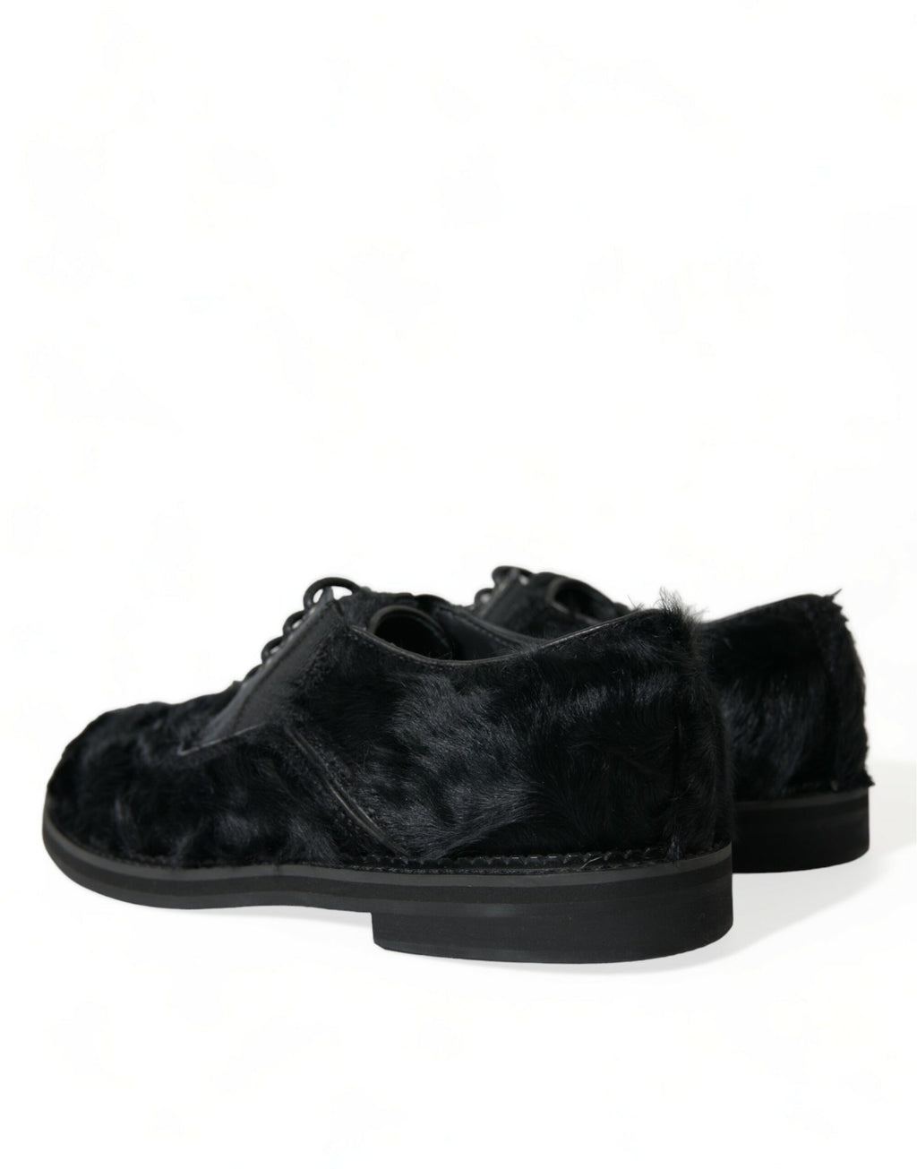 Chaussures de ville derby en cuir noir à lacets et fourrure