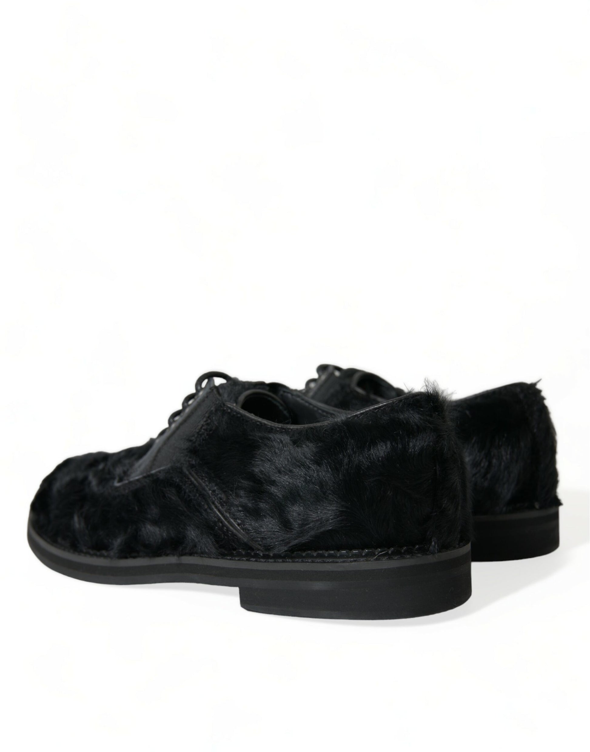Chaussures de ville derby en cuir noir à lacets et fourrure