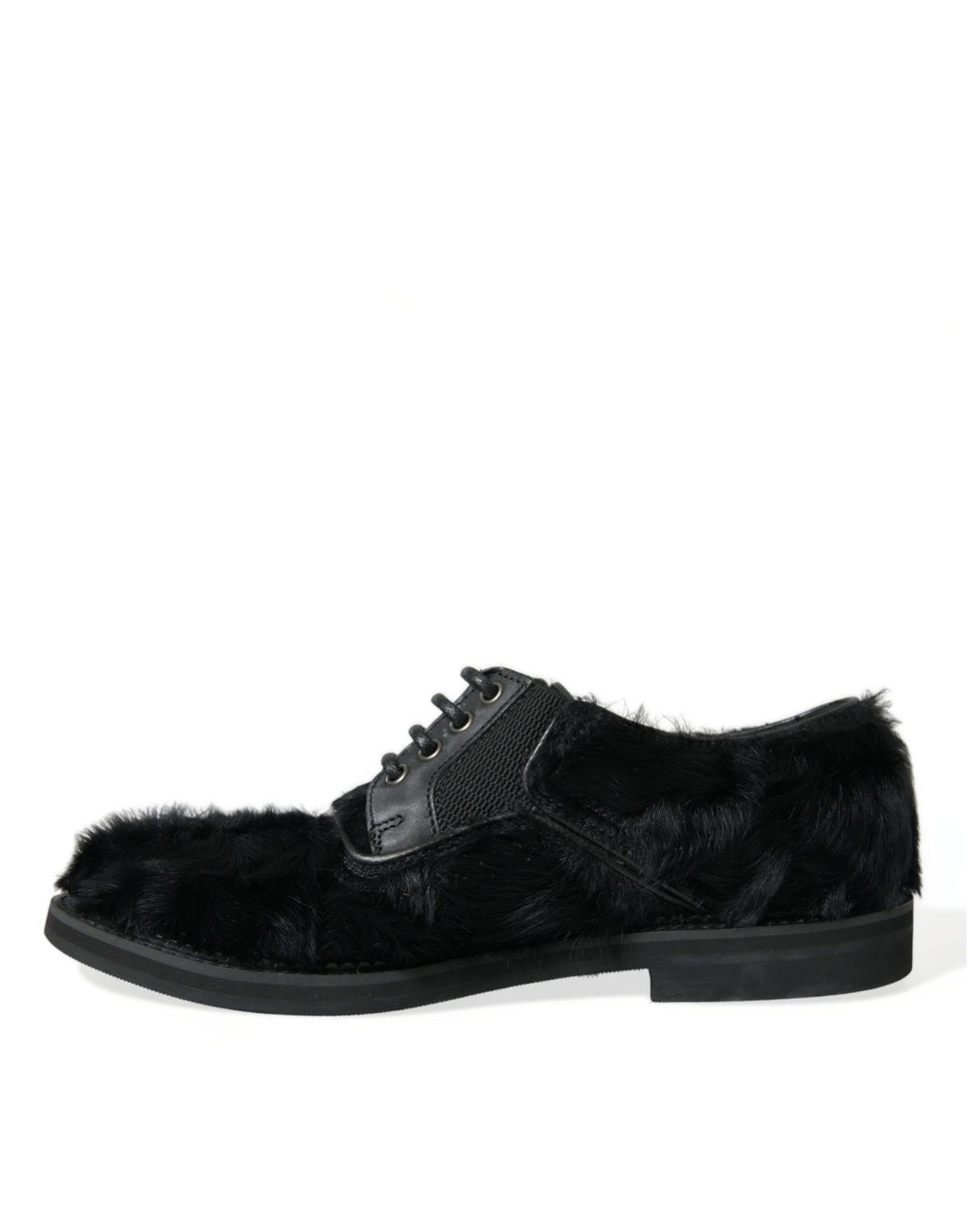 Chaussures de ville derby en cuir noir à lacets et fourrure