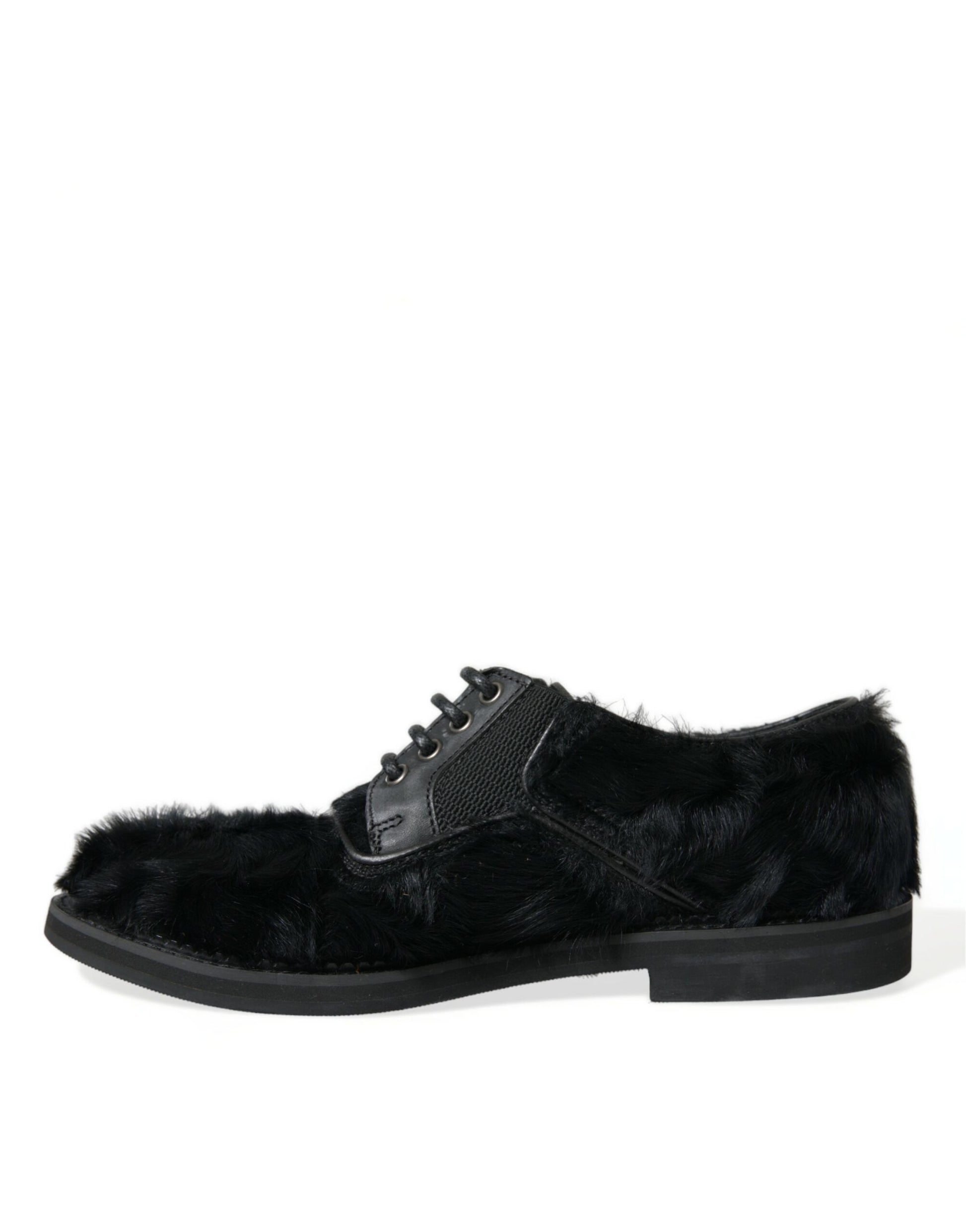 Chaussures de ville derby en cuir noir à lacets et fourrure