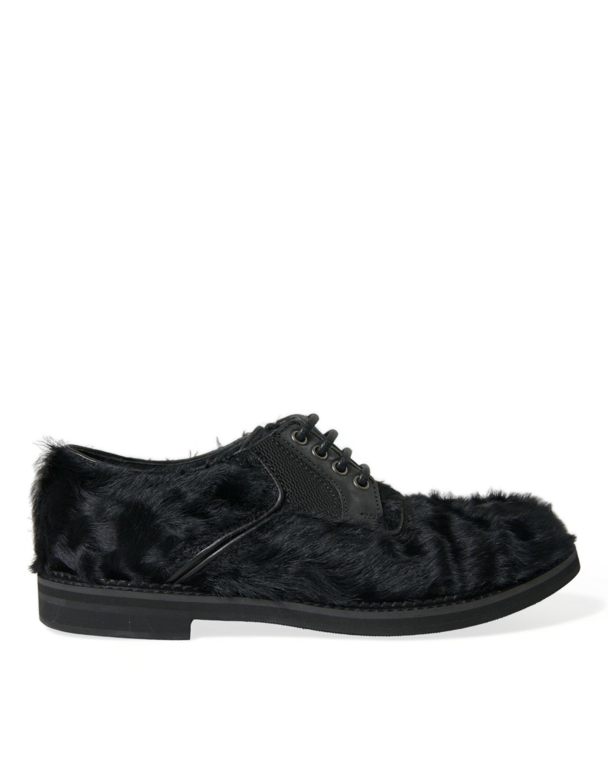 Chaussures de ville derby en cuir noir à lacets et fourrure