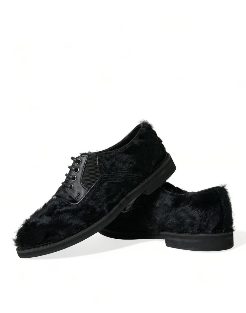 Chaussures de ville derby en cuir noir à lacets et fourrure