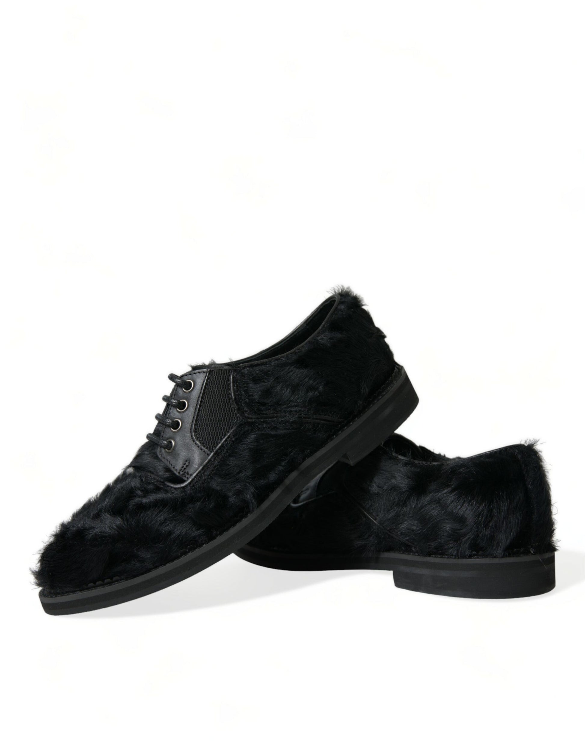 Chaussures de ville derby en cuir noir à lacets et fourrure