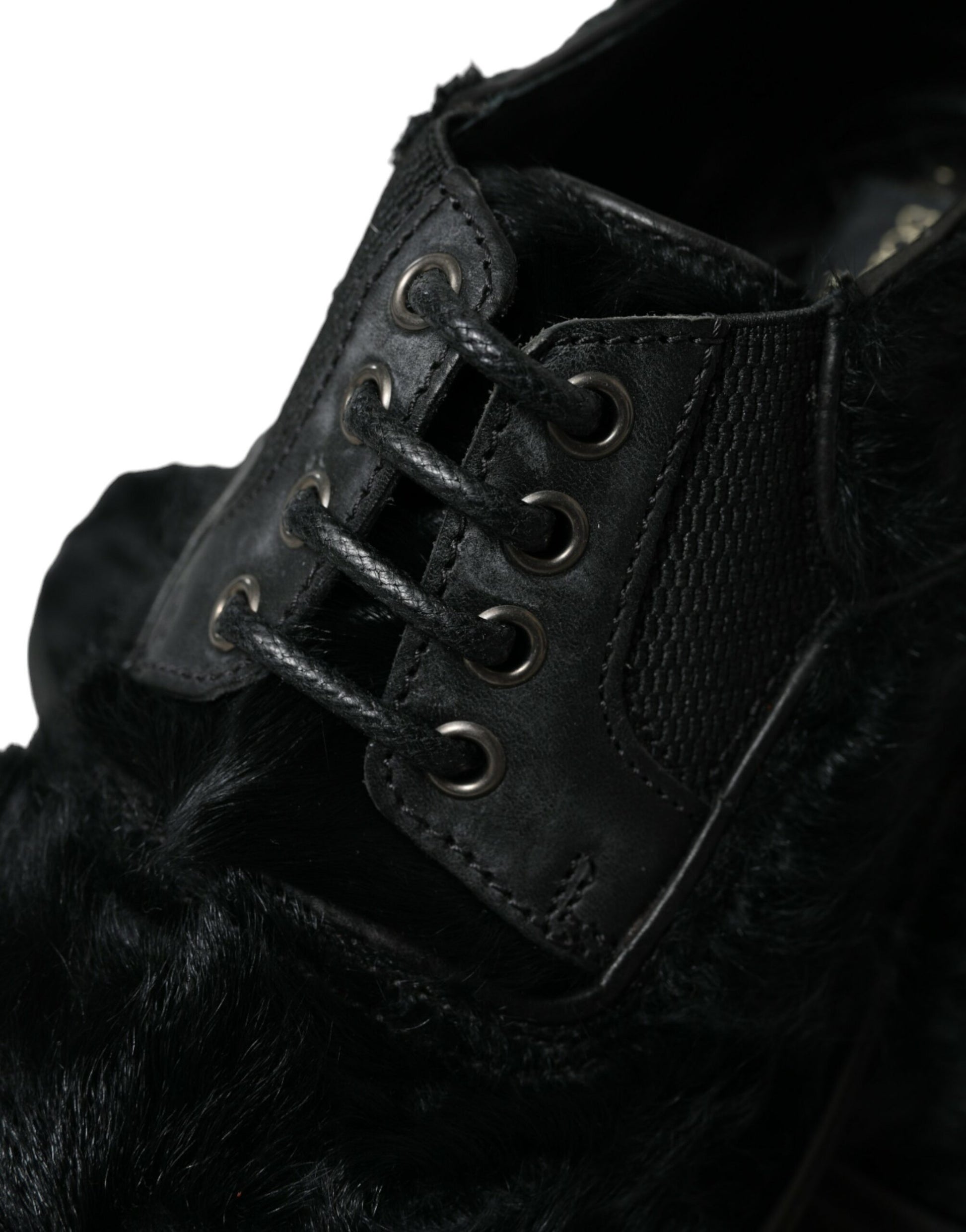 Chaussures de ville derby en cuir noir à lacets et fourrure