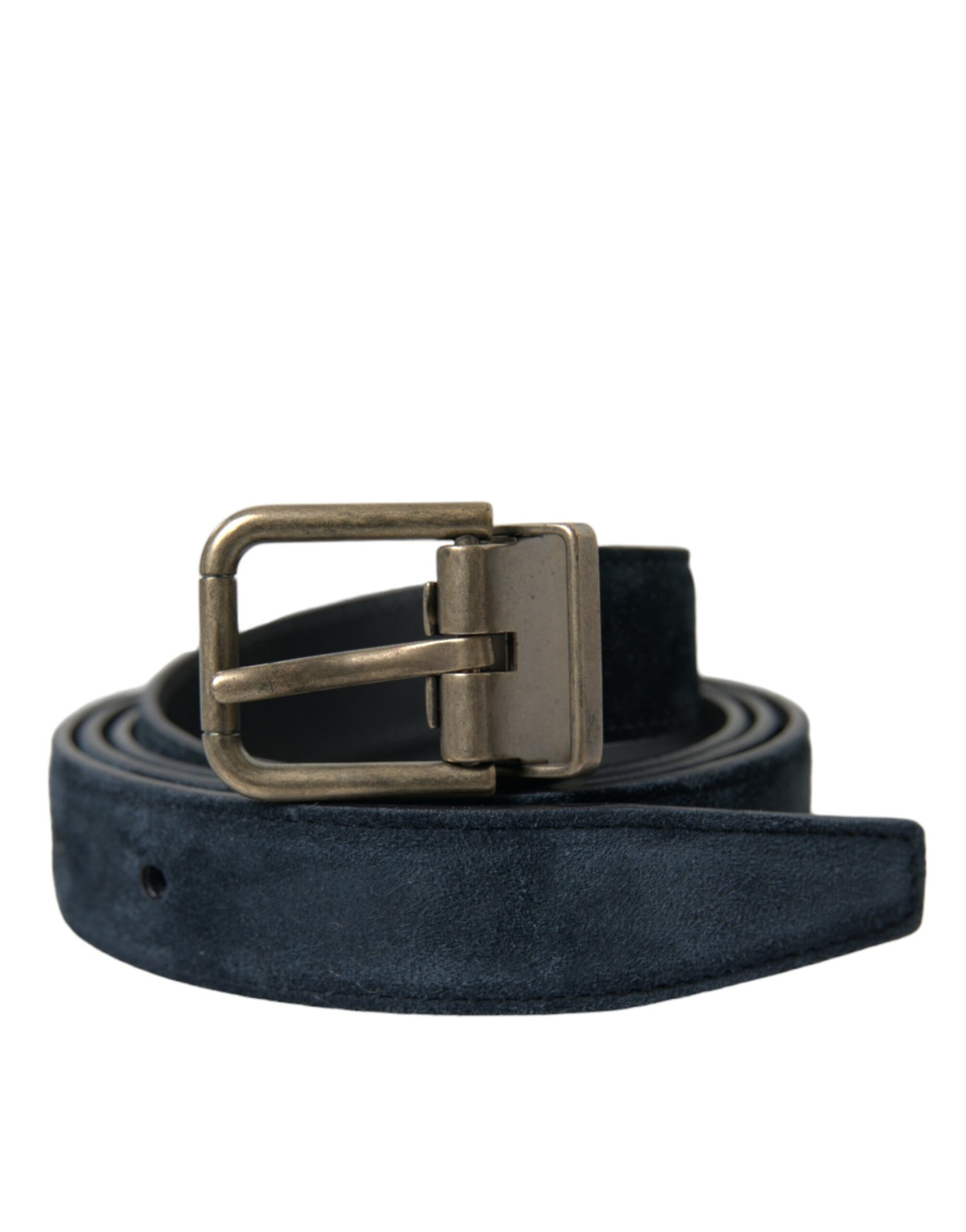 Ceinture en cuir suédé bleu avec boucle en métal doré
