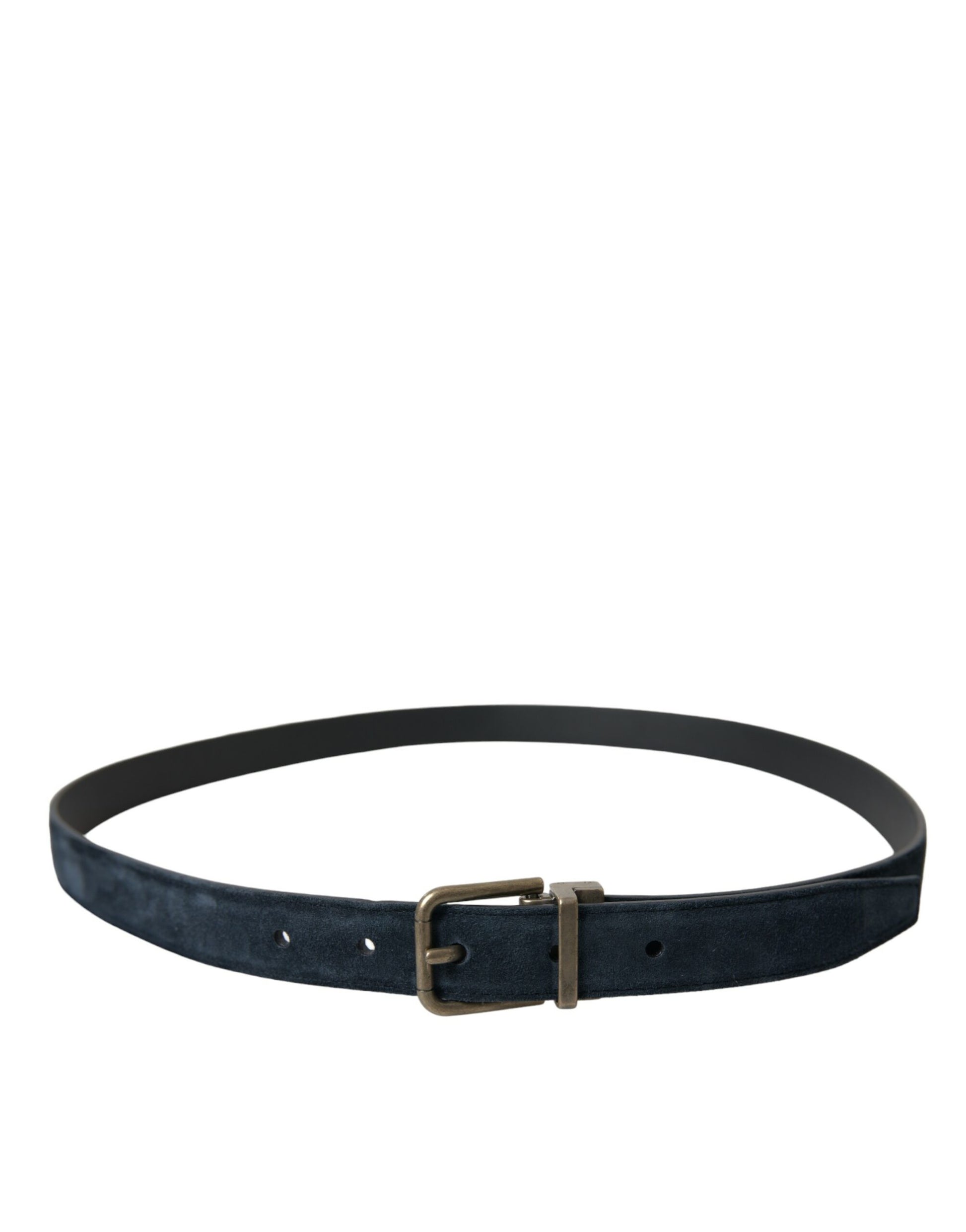 Ceinture en cuir suédé bleu avec boucle en métal doré