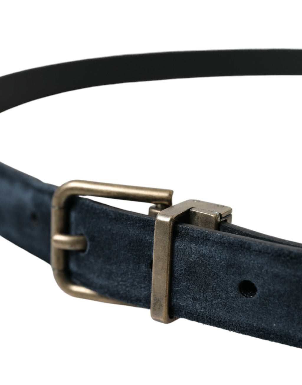 Ceinture en cuir suédé bleu avec boucle en métal doré