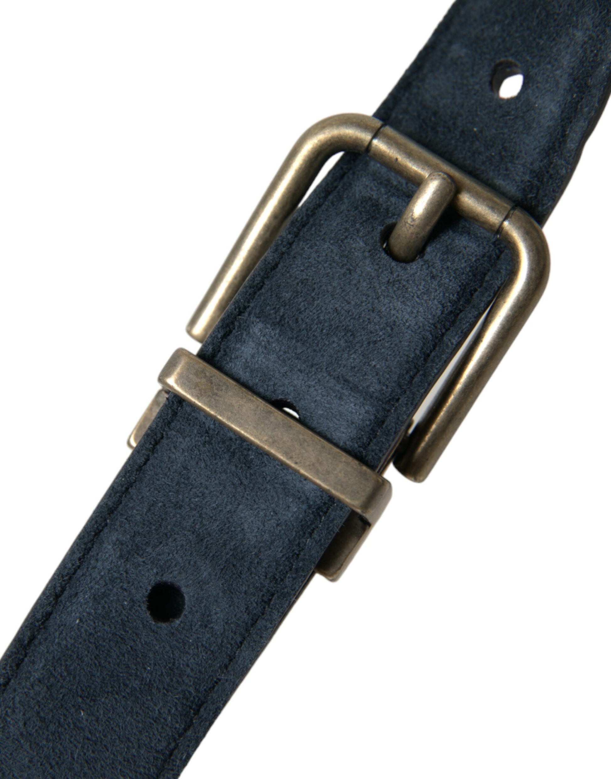 Ceinture en cuir suédé bleu avec boucle en métal doré